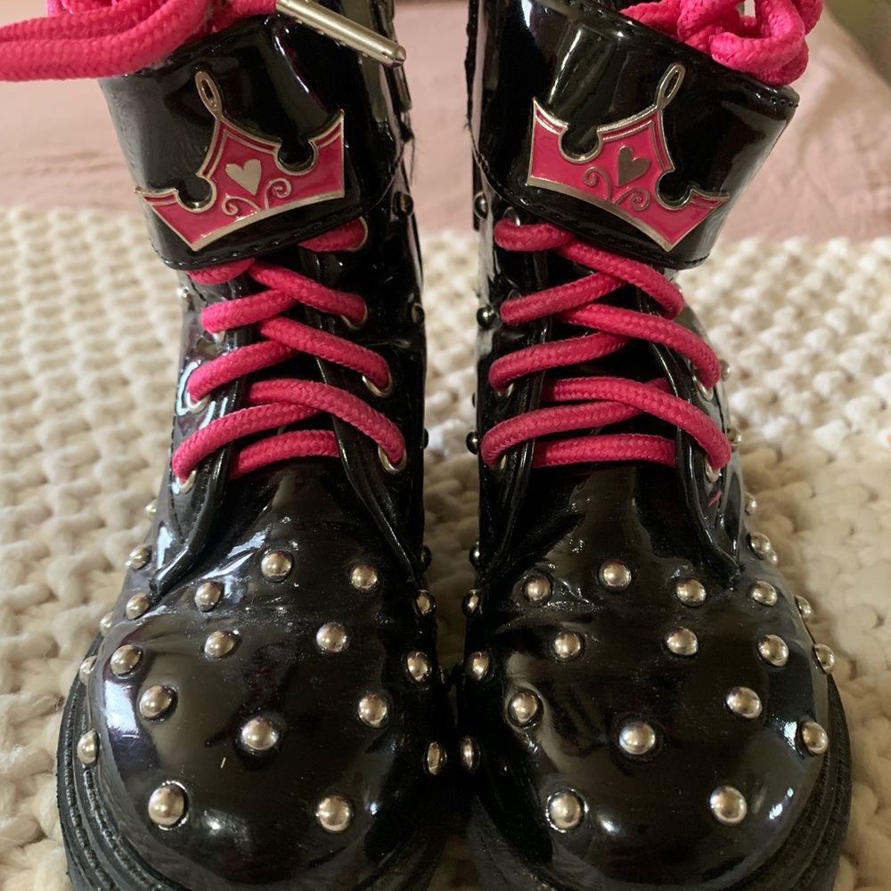 Disney Black Boots with Pink Laces and Silver Studs